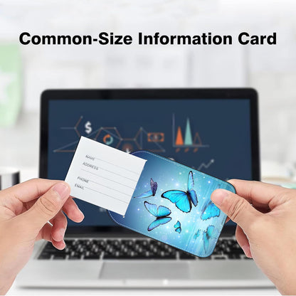 2 Pack PU Luggage Tags for Suitcase, Blue Butterfly On Water Suitcase Tag Leather ID Label Bag Tags with Privacy Cover and Metal Loop for Men Women Travel Bag