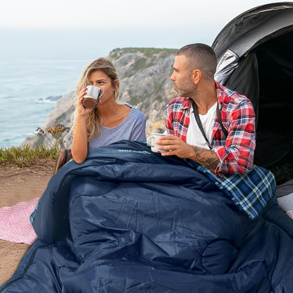 Double Sleeping Bag for Adults Machine Washable 2 Person Camping Sleeping Bag Queen Size Waterproof with Compression Sack for Cold Weather 3-4 Seasons