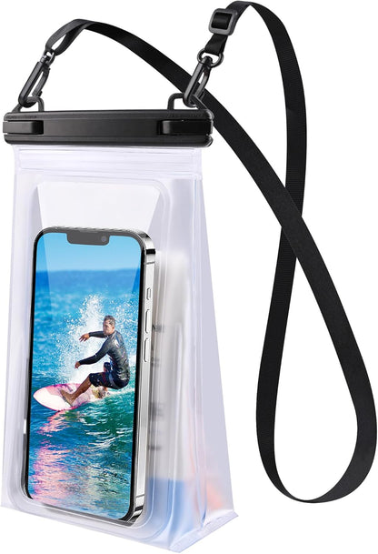 IPX8 Waterproof Phone Pouch Floating, [Expandable Space] Waterproof Bag, Cell Phone Dry Bag with Adjustable Lanyard for iPhone Samsung Google Up to 7.0" White