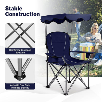 S AFSTAR Safstar Folding Camping Chair with Canopy, Portable Lawn Beach Canopy Chair with Cup Holder & Carry Bag, Load Bearing Up to 265LBS, Folding Chair for Outside Outdoor Travel Hiking Fishing