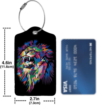 Colorful Lion's Roar Luggage Tags for Suitcases,2 Pack Luggage Tag, Leather Stainless Steel Loop Label Tag for Women Girl Travel Bag Suitcase