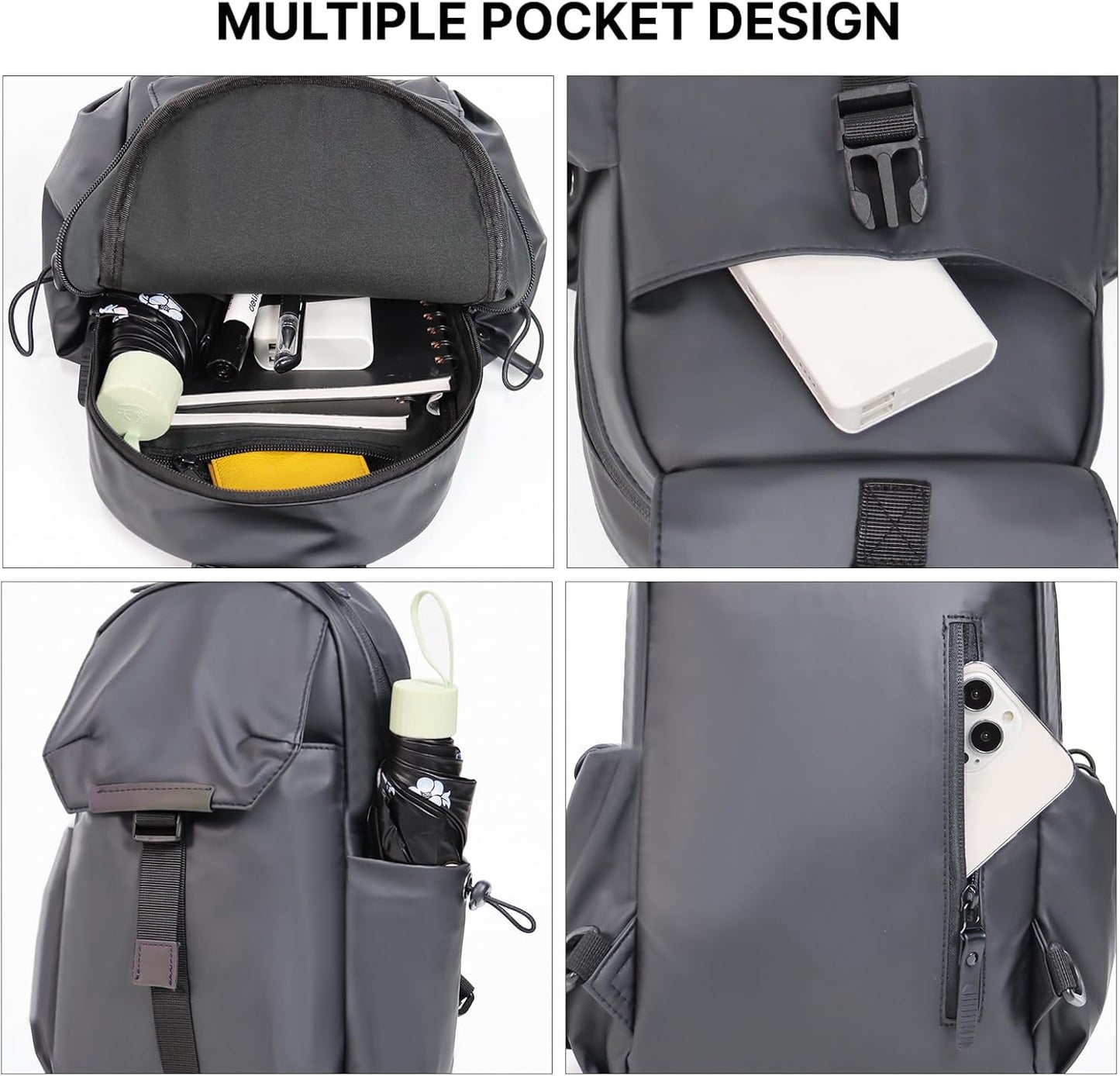 Crossbody Messenger Bag for Women Men Travel Backpack Convertibale Sling Bag Travel Hiking Daypack，Water-Resistant (gray, small)