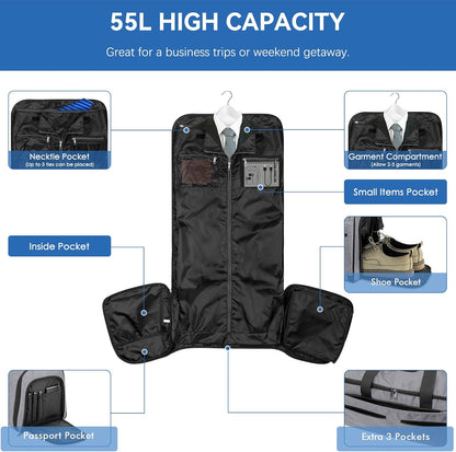 Carry on Garment Bag for Travel, Bukere Convertible Travel Duffel Suit with Shoe Compartment, Detachable Shoulder Strap, 2 in 1 Weekender Men Women
