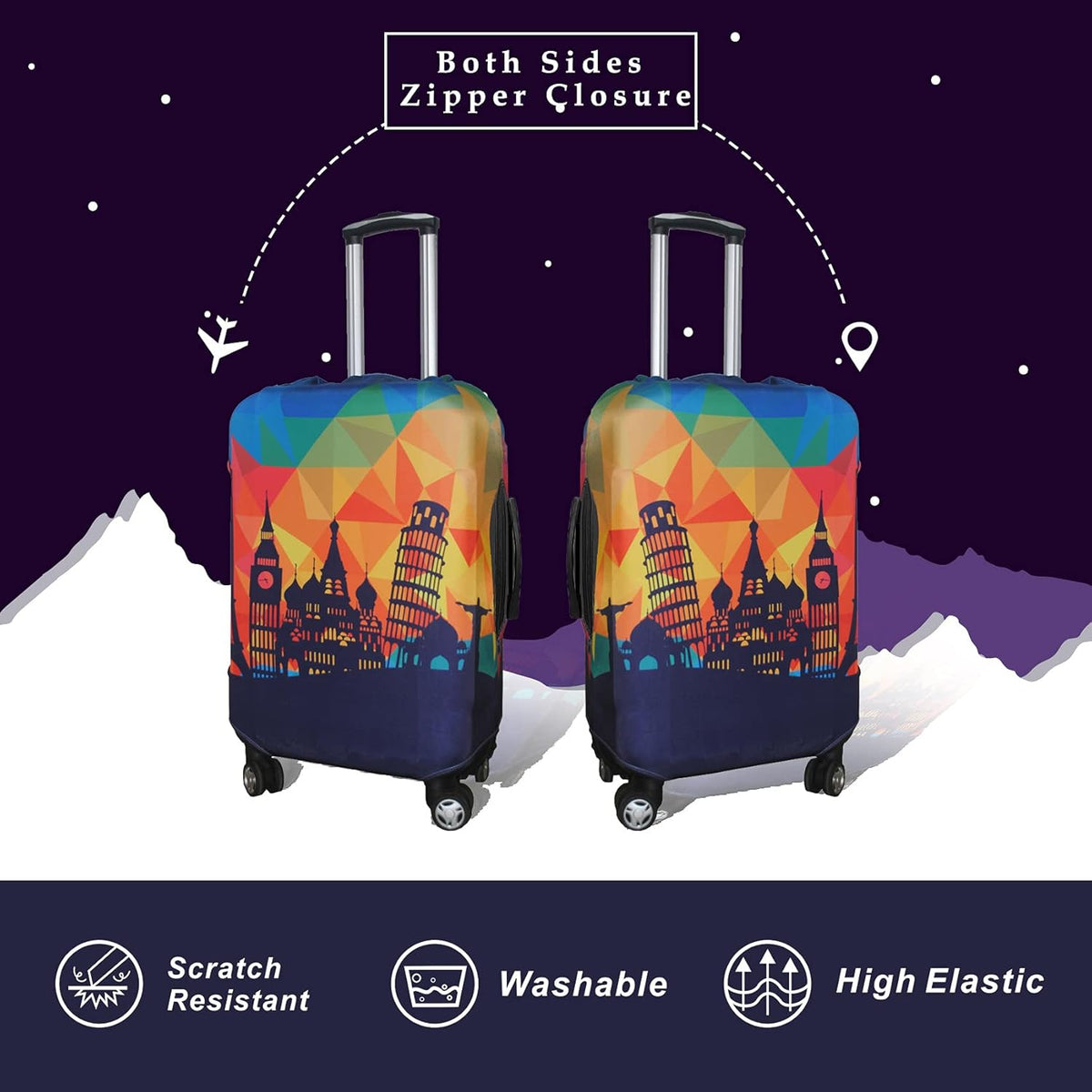Explore Land Travel Luggage Cover Suitcase Protector Fits 18-22 Inch Case (Modern City, S)