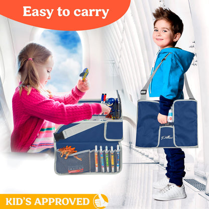 PILLANI Kids Travel Tray for Car - Car Seat Tray for Kids Travel, Road Trip Essentials Must Haves - Carseat Table Roadtrip Activities - Toddler Lap Desk Organizer for Airplane - Kids Travel Essentials