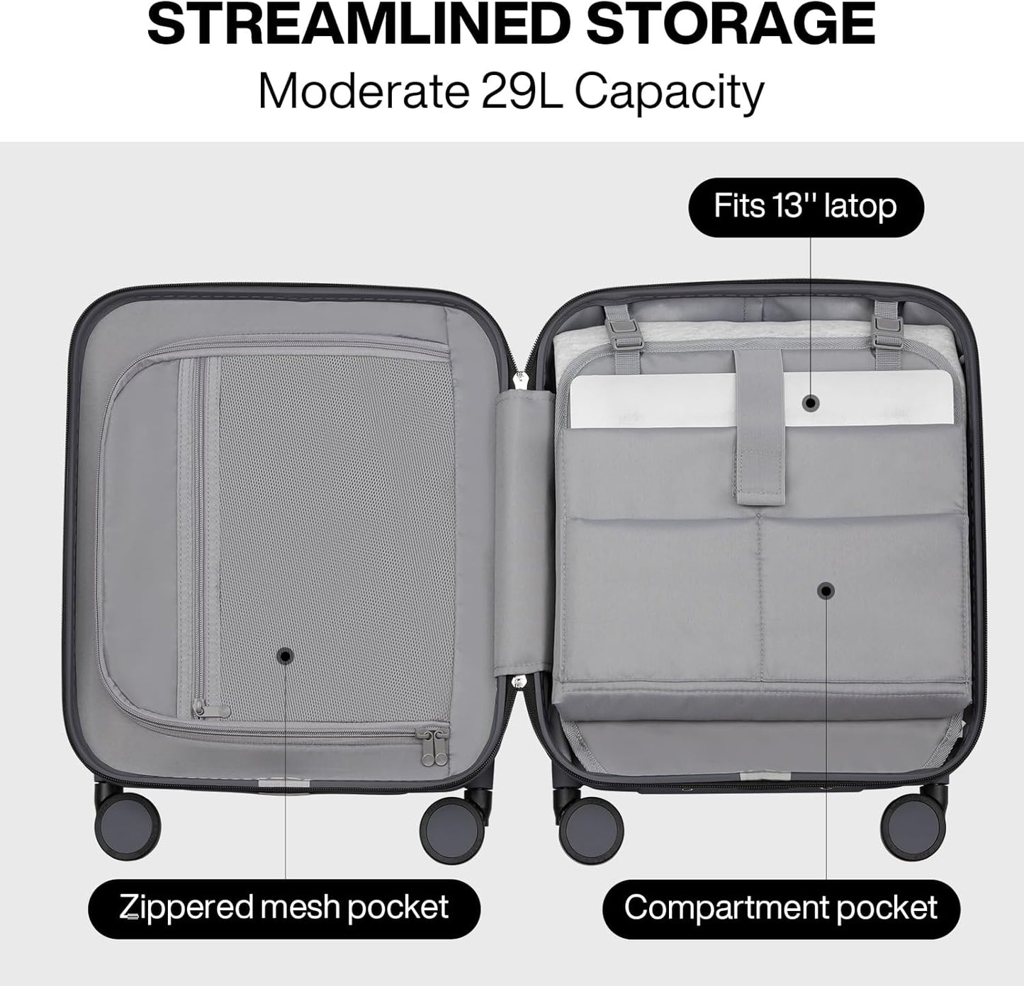 mixi Underseat Carry on Luggage 16 Inch Hardshell PC Suitcase with Spinner Wheels TSA Lock for Travel, Rock Gray