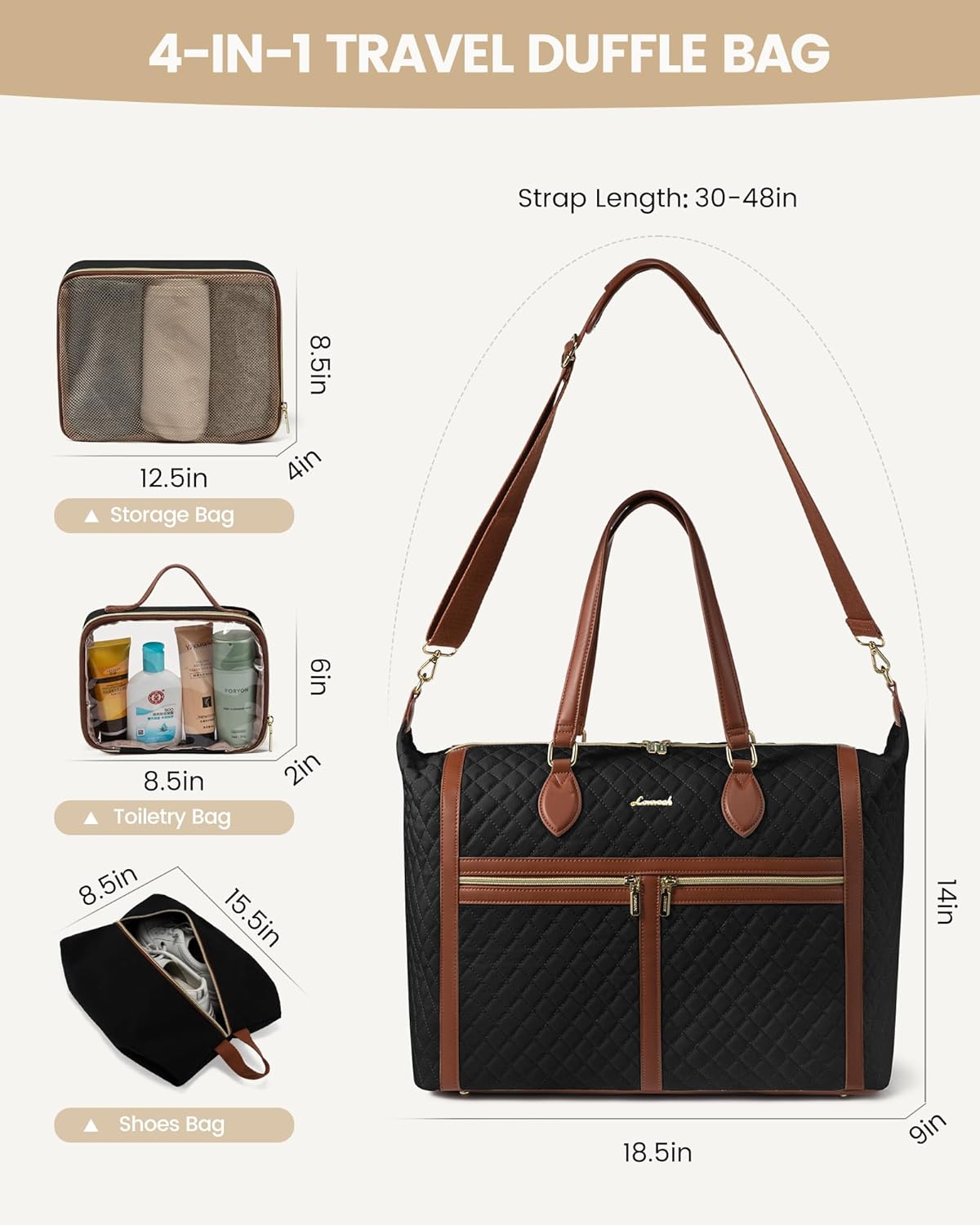 LOVEVOOK 4-in-1 Travel Weekender for Women - Duffle With Shoes Compartment, Carry On Overnight Tote, Toiletry Bag & Wet Pocket - Large Hospital Bag for Labor and Delivery