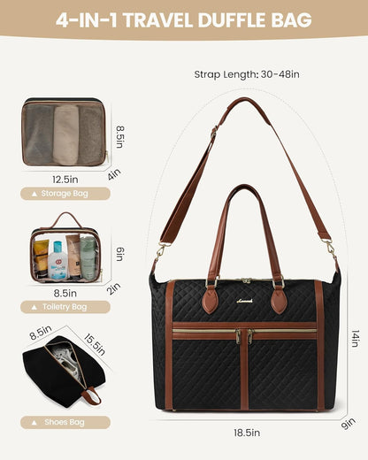 LOVEVOOK 4-in-1 Travel Weekender for Women - Duffle With Shoes Compartment, Carry On Overnight Tote, Toiletry Bag & Wet Pocket - Large Hospital Bag for Labor and Delivery