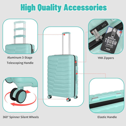 5-Piece Lightweight Luggage with Backpack Sets, ABS+PC Hard Shell Suitcase with TSA Lock & YKK Zipper (MInt Green, 20in/24in/28in/BP/TB)