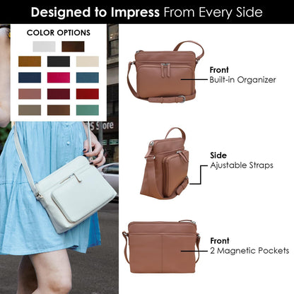 ili New York Genuine Leather Crossbody Bags for Women - Premium RFID Blocking Shoulder Bag Organizer with Adjustable Strap