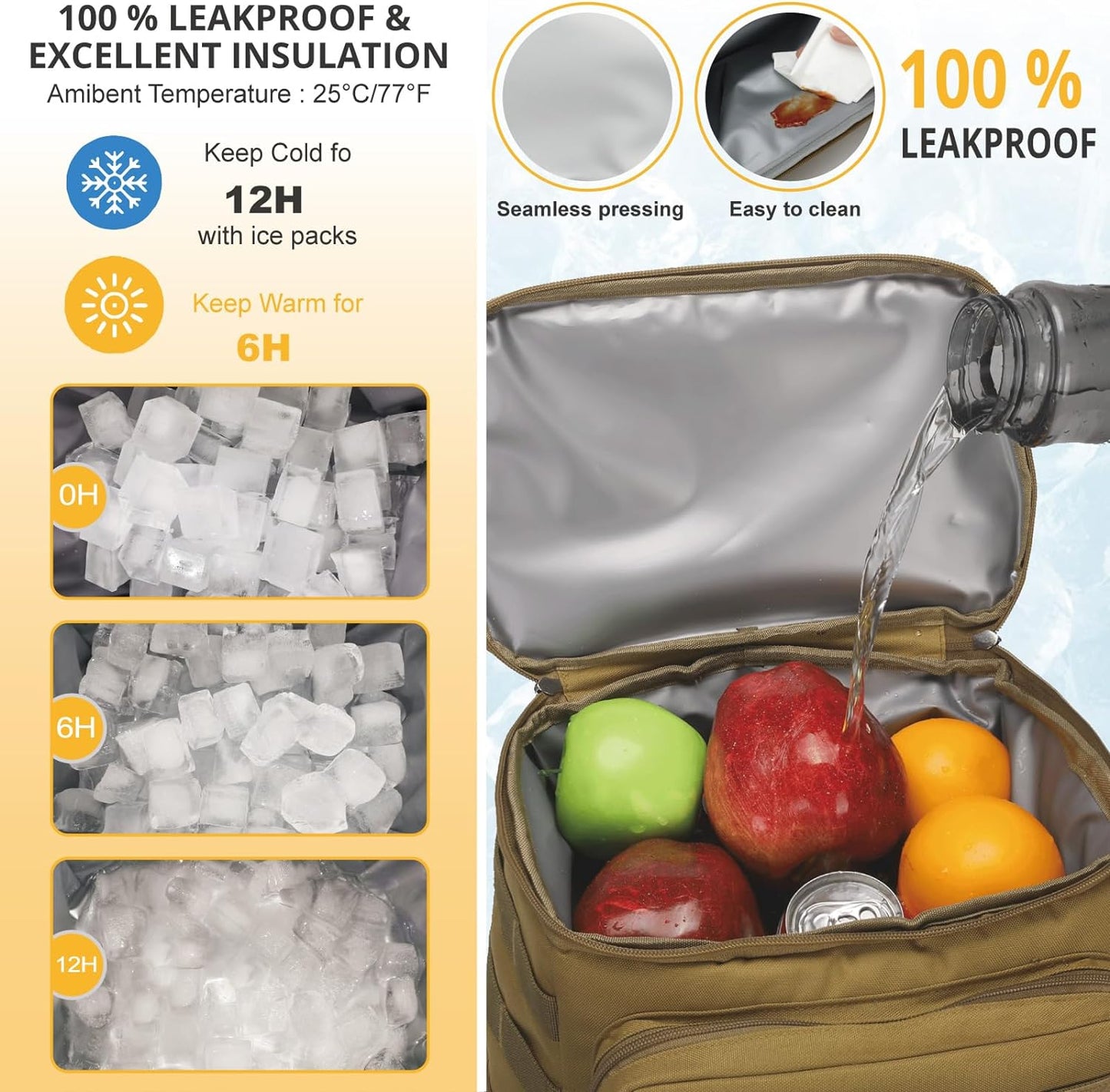 Tactical Backpack Cooler,Soft Lightweight Leakproof Cooler Backpack,Insulated Cooler Bag,Portable Soft Cooler Bag Waterproof for Beach, Travel, Camping, Picnic, Hiking