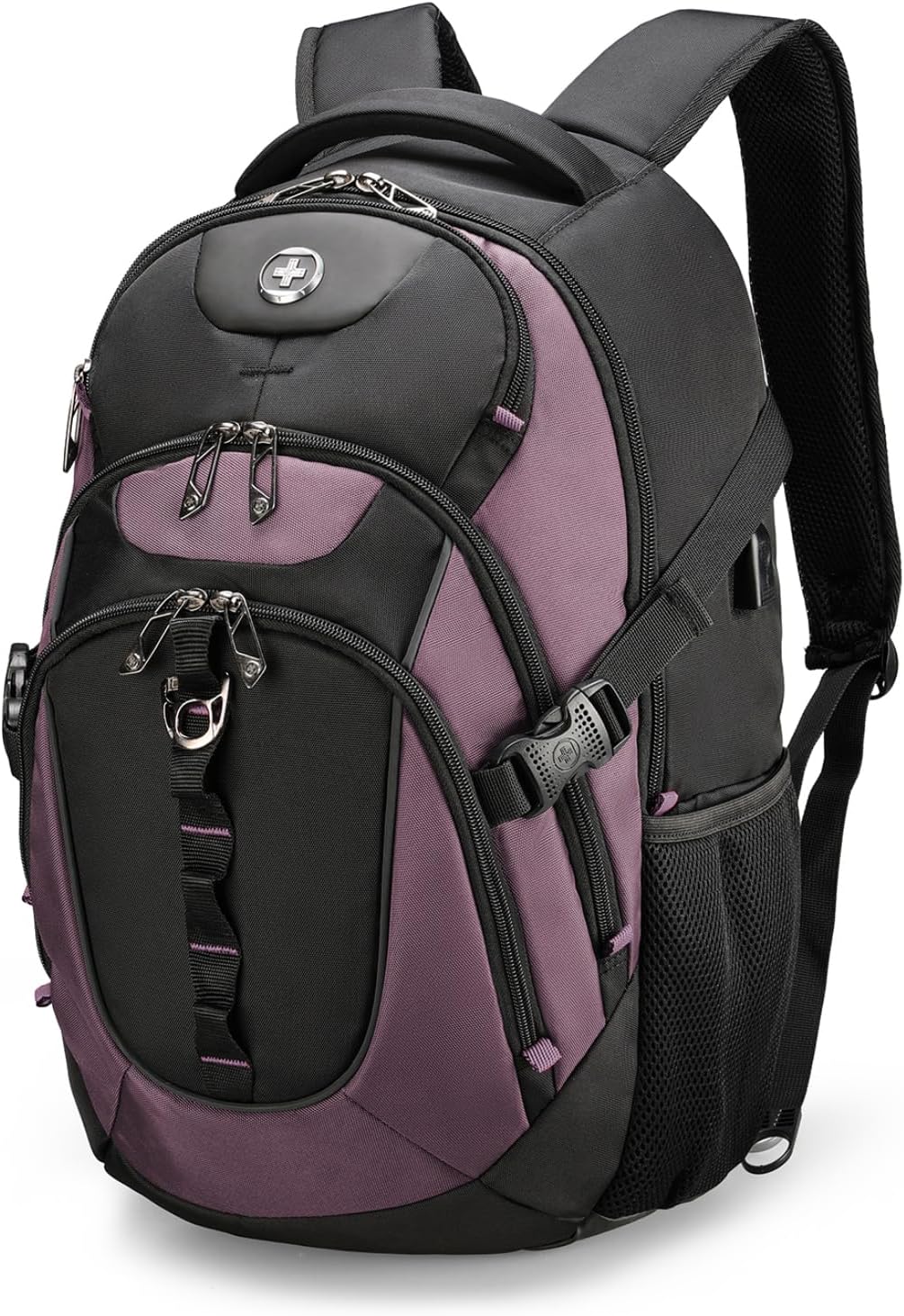 Swissdigital Design Laptop Backpack with USB Charging Port, TSA Travel Backpack Fits 15.6 inches Computer, 31L College School Backpack for Women, Light Purple/Black | SD803