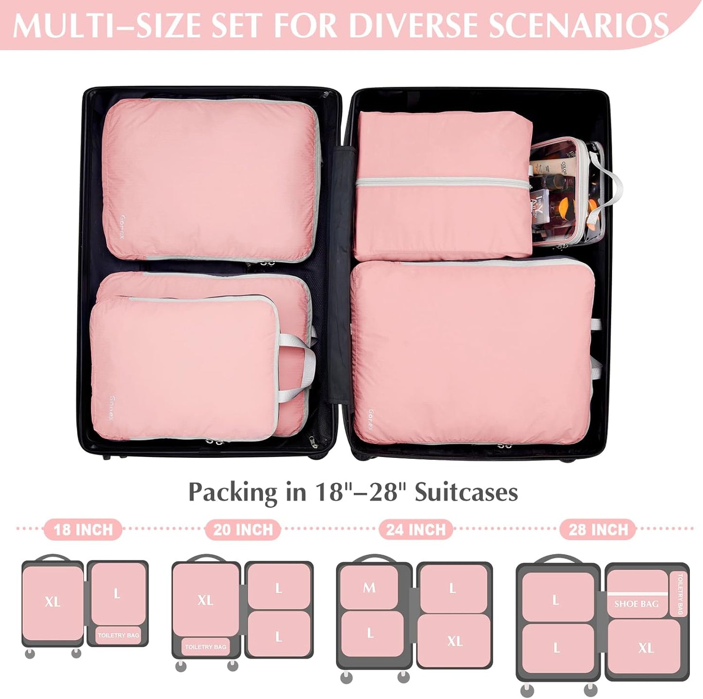 Gonex Compression Packing Cubes, 3pcs/4pcs Expandable Storage Travel Luggage Bags Organizers