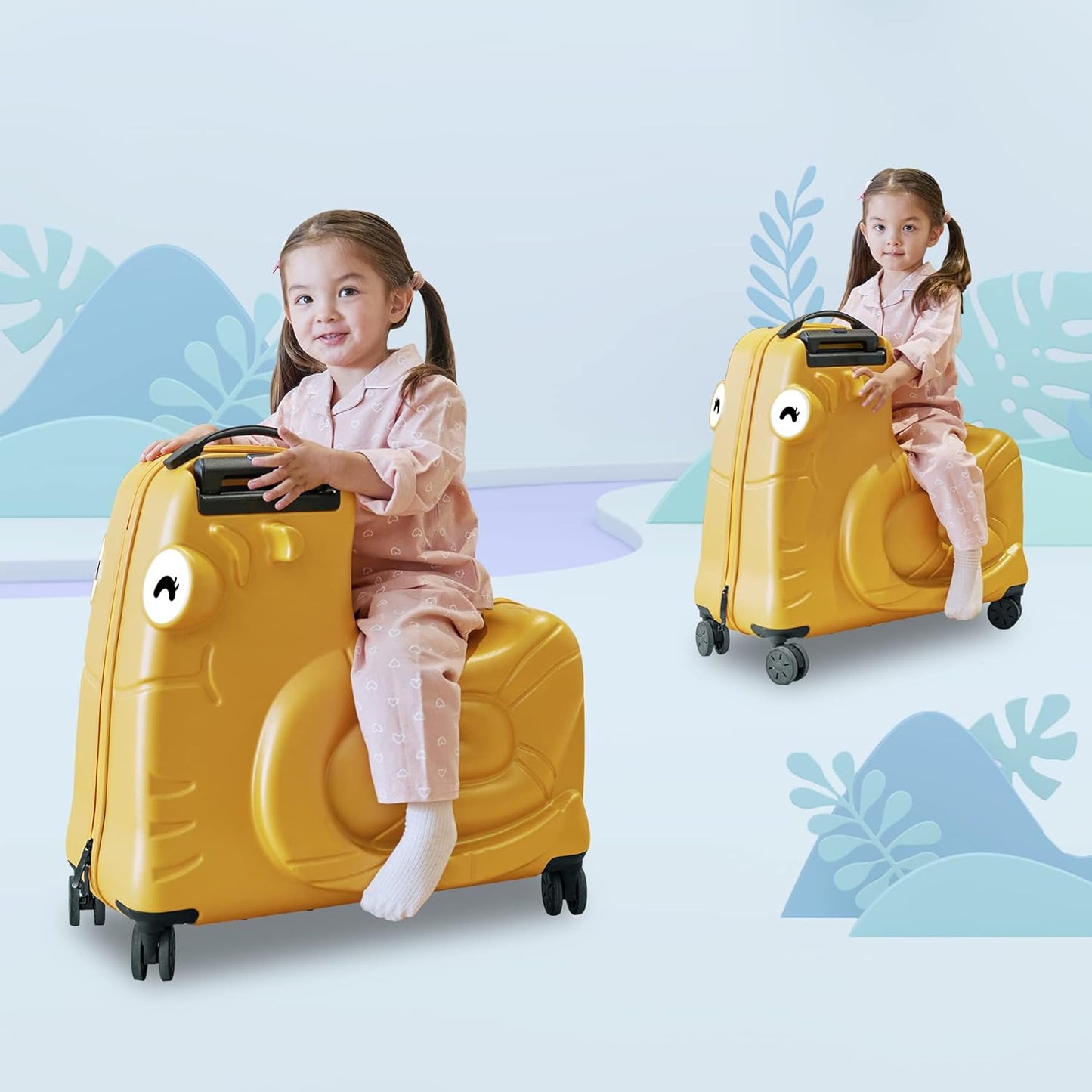 Kids Ride-on Luggage with Spinner Wheels Suitcase, Kid's Ride-On Suitcase Help Your Child Relax, Carry On Trolley Luggage with Password Lock (Orange, 22 inches)