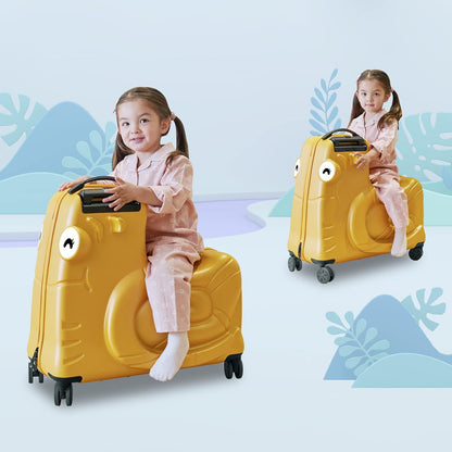 Kids Ride-on Luggage with Spinner Wheels Suitcase, Kid's Ride-On Suitcase Help Your Child Relax, Carry On Trolley Luggage with Password Lock (Orange, 22 inches)