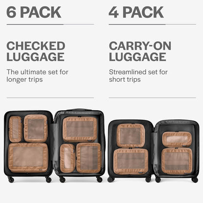 Aerotrunk Compression Packing Cubes for Travel - Luggage Organizer Bags - Double Zipper Packing Cubes for Suitcases (6-Pack, Mocha)