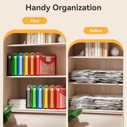 ABC life 6 Pack Plastic Expanding File Folder, Folders for Documents with Snap Closure, Colorful File Folder Organizer Holder, Transparent Accordion File Pouch,Large Capacity, Fit Letter/A4 Size