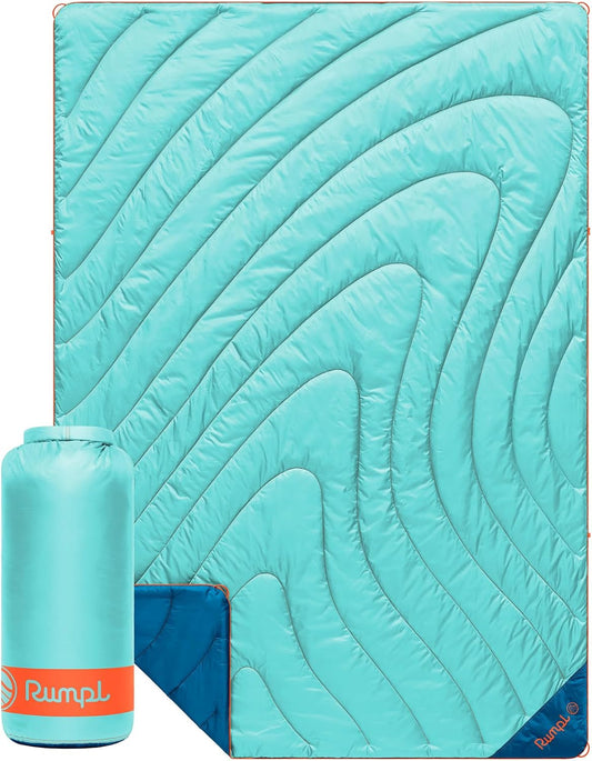 Rumpl Original Puffy Blanket - Warm, Water-Resistant Camping Blanket with 100% Recycled Synthetic Insulation, 52"x75", Original Puffy V2, Seafoam