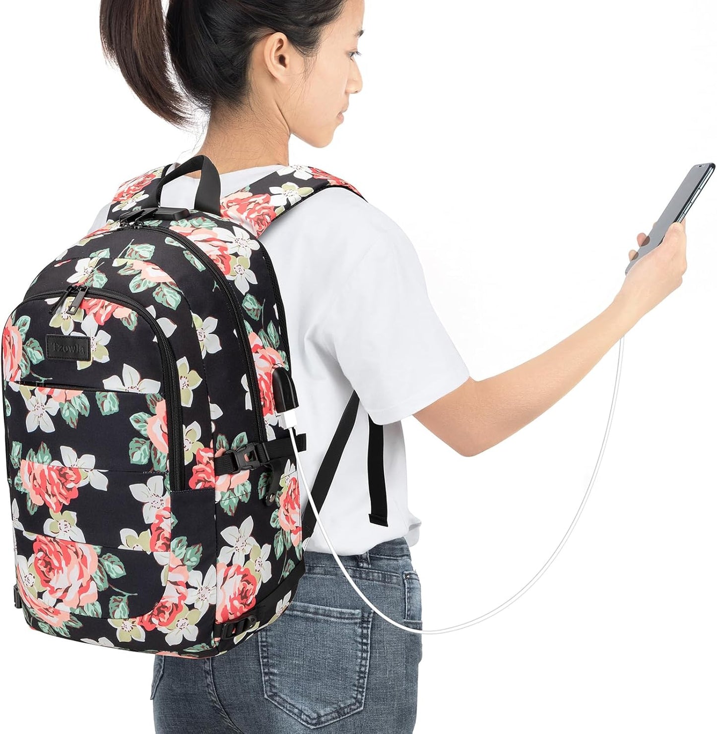 Tzowla Backpack Purse for Women, Stylish Travel Casual Daypack, Work Shopping Bag Light Weight For Men Fits 15.6 Inch Laptop Netbook- Flower