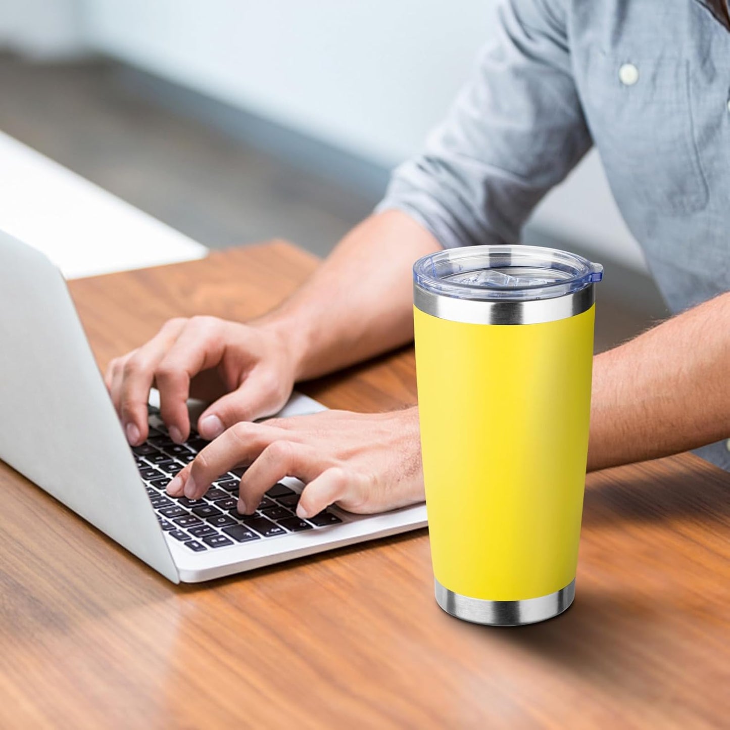 20oz Tumbler with Straw and Brush, Stainless Steel Vacuum Insulated tumbler, Double Wall Insulated Coffee Tumbler for Outdoor, Home, Travel,Office (Buff,1pcs)