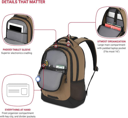 SwissGear Cecil 5505 Laptop Backpack, Pastel Brown/Black, 18-Inch