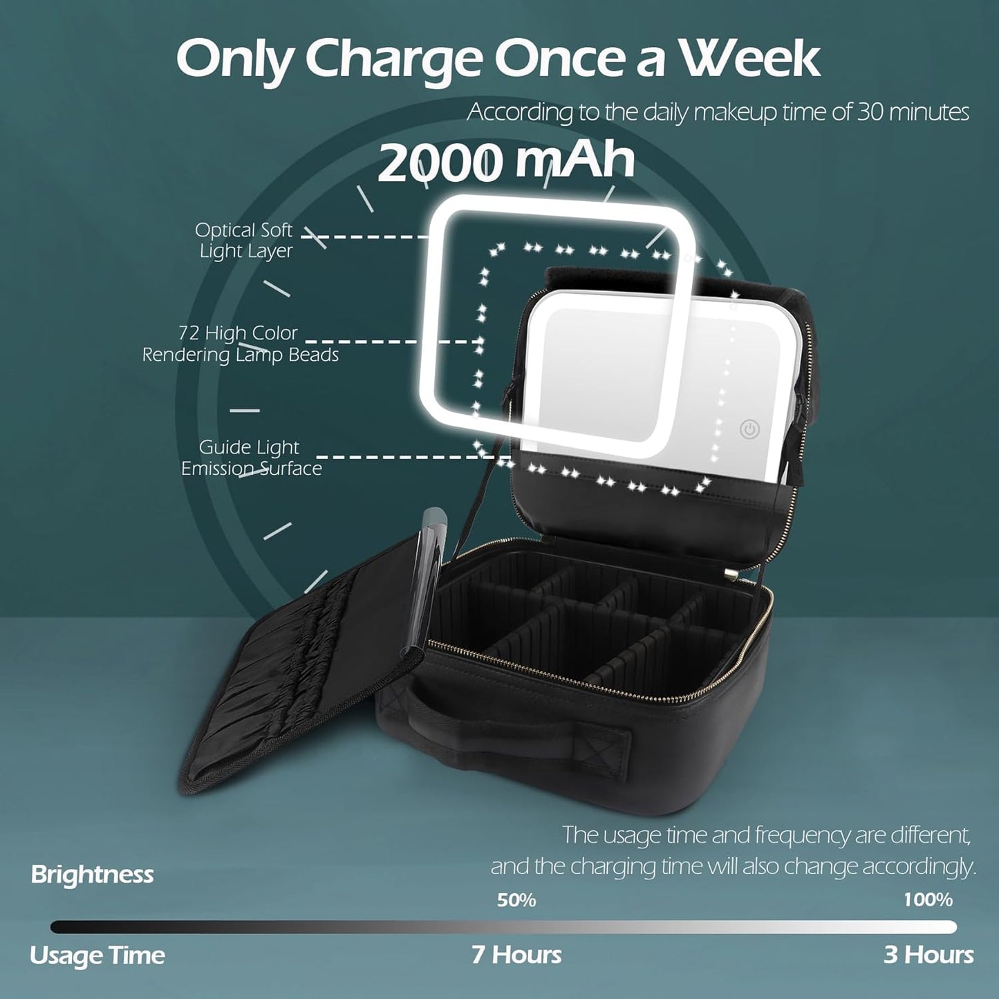 MOMIRA Travel Makeup Bag Cosmetic Bag Makeup Organizer Bag with Lighted Mirror, Adjustable Brightness in 3 Color Scenarios, Waterproof Makeup Train Case, Gift for Women - Woven black