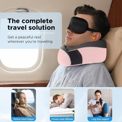 Travel Neck Pillow, Best Memory Foam Airplane Pillow for Head Support Soft Adjustable Pillow for Plane, Car & Home Recliner Use (Pink1)