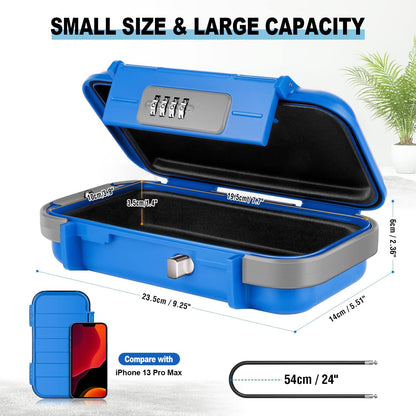 HUANLANG Portable Safe Lock Box with Combination Lock Mini Beach Travel Safe Waterproof Small Lockable Box with Removable Wire Rope Combination Safe Box for Dorm,Travel,Beach,Hotel,Car,Home,Office
