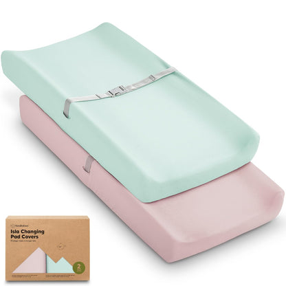 2-Pack Baby Changing Pad Covers for Girl, Boy, Neutral - Soft Viscose Derived from Bamboo Changing Table Pad Cover Sheets, Baby Nursery Diaper Changing Pad Cover, Contour Changing Pad Liner (Pastel)