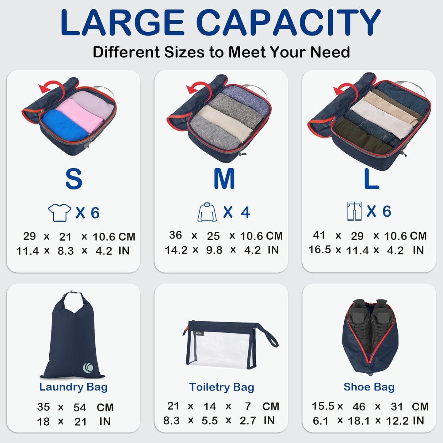 Cipway Compression Packing Cubes, Lightweight Travel Luggage Organizers with Shoe Bag, Toiletry Bag & Laundry Bag, Travel Essentials for Carry on Suitcase (8 Piece,Blue)