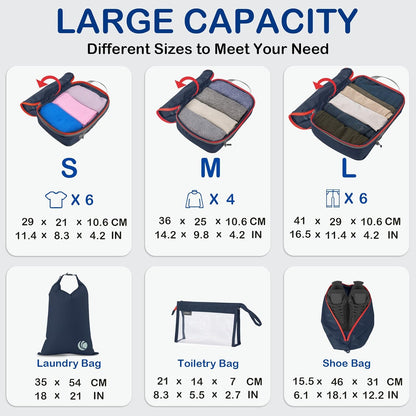 Cipway Compression Packing Cubes, Lightweight Travel Luggage Organizers with Shoe Bag, Toiletry Bag & Laundry Bag, Travel Essentials for Carry on Suitcase (8 Piece,Blue)