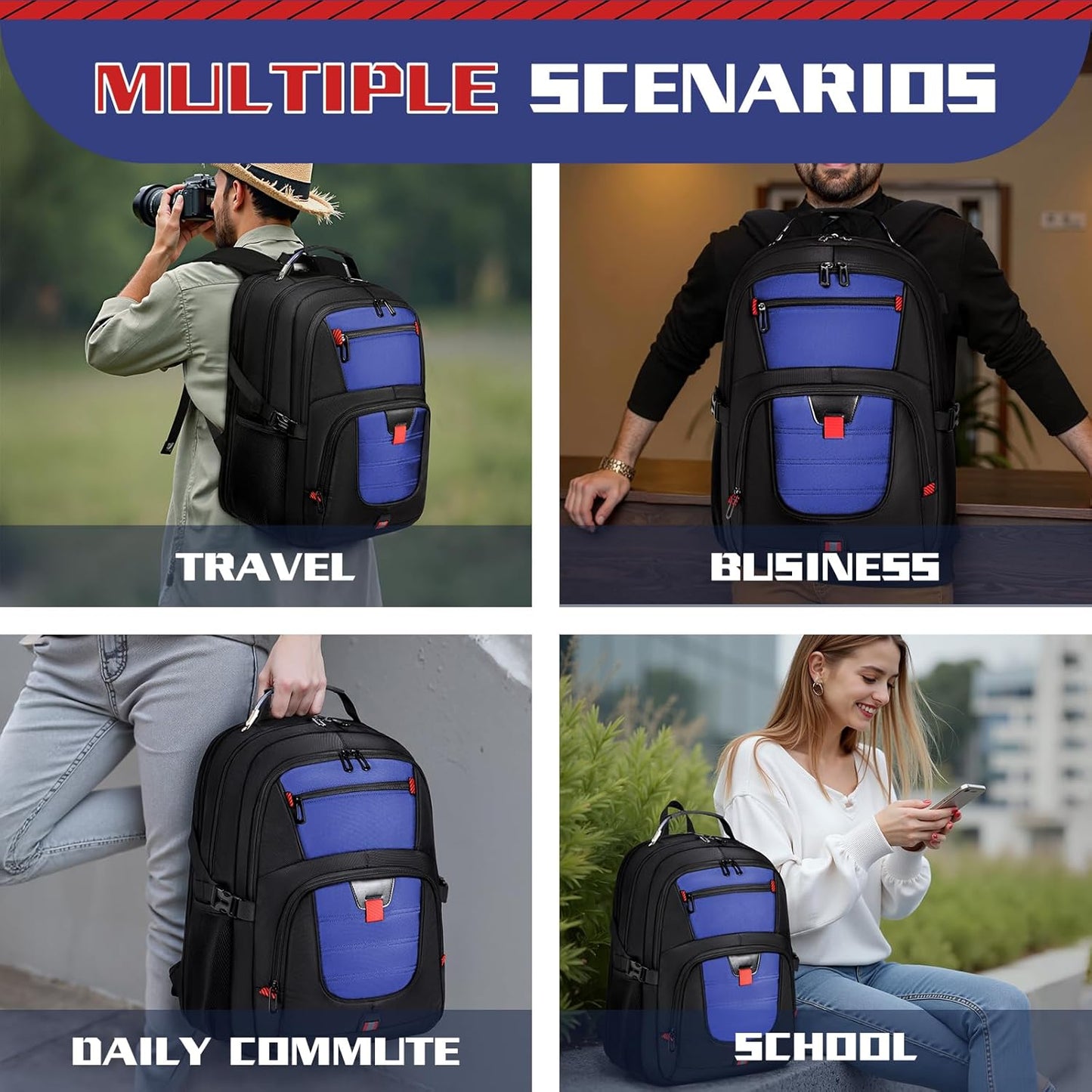 Travel Backpack, Extra Large Backpack, Laptop Bag for Men Women, Fits 17 Inch Laptop, 50L Water Resistant Flight Approved Business Work College Computer Bag, Dark Blue