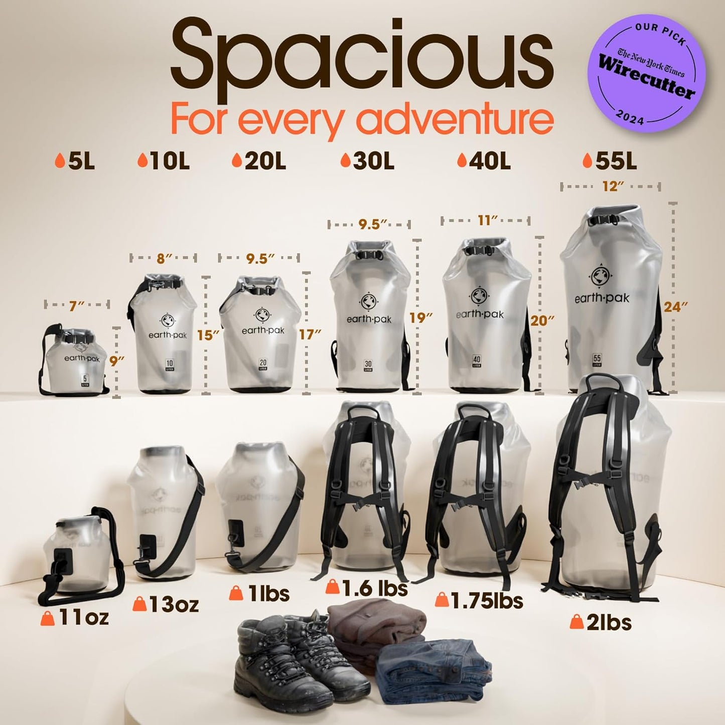 Earth Pak Waterproof Dry Bag - Roll Top Waterproof Backpack Sack Keeps Gear Dry for Kayak with Waterproof Phone Case