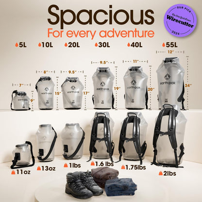 Earth Pak Waterproof Dry Bag - Roll Top Waterproof Backpack Sack Keeps Gear Dry for Kayak with Waterproof Phone Case