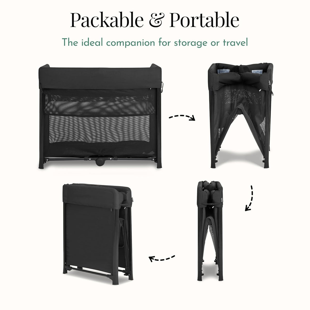 Evolur Zane Portable Playard – Foldable, Removable Mattress, Easy to Use Baby Bassinet for Travel & Home, Black