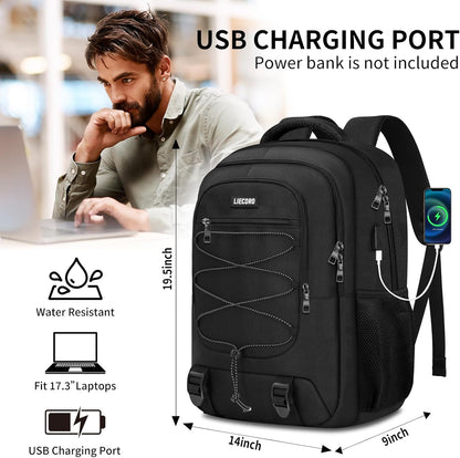 Black Backpack for Men Women, Backpack for School, School Backpacks for Boys Girls Teens, 17.3 inch Laptop Back Pack with USB Charging Port, Large College Book Bag, Business Work Travel Bookbag