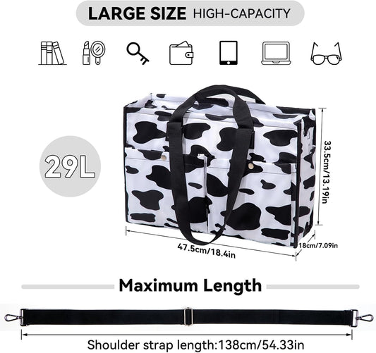 Closeable Tote Bag with 12 Pockets,Thick Bottom Support & Adjustable Strap,Water-Resistant