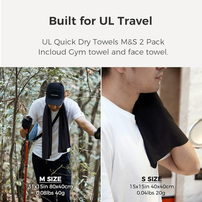 Ultralight Quick Dry Towel - Medium&Small 2 Pack Microfiber Towels with Compact Packable Pocket for Lightweight Backpacking Travel, Beach, Gym, Camping & Hiking(Blue, M&S 2 Set)
