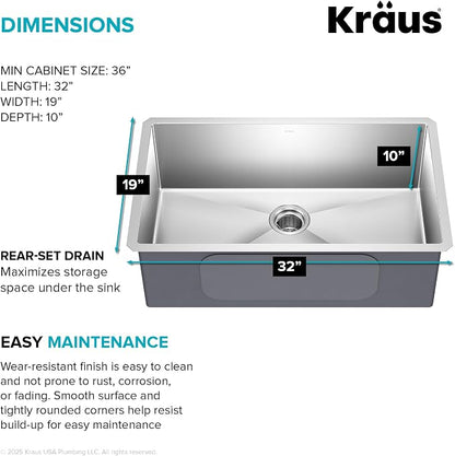 Kraus KHU100-32 Standart PRO 16 Gauge Undermount Single Bowl Stainless Steel - Image 6
