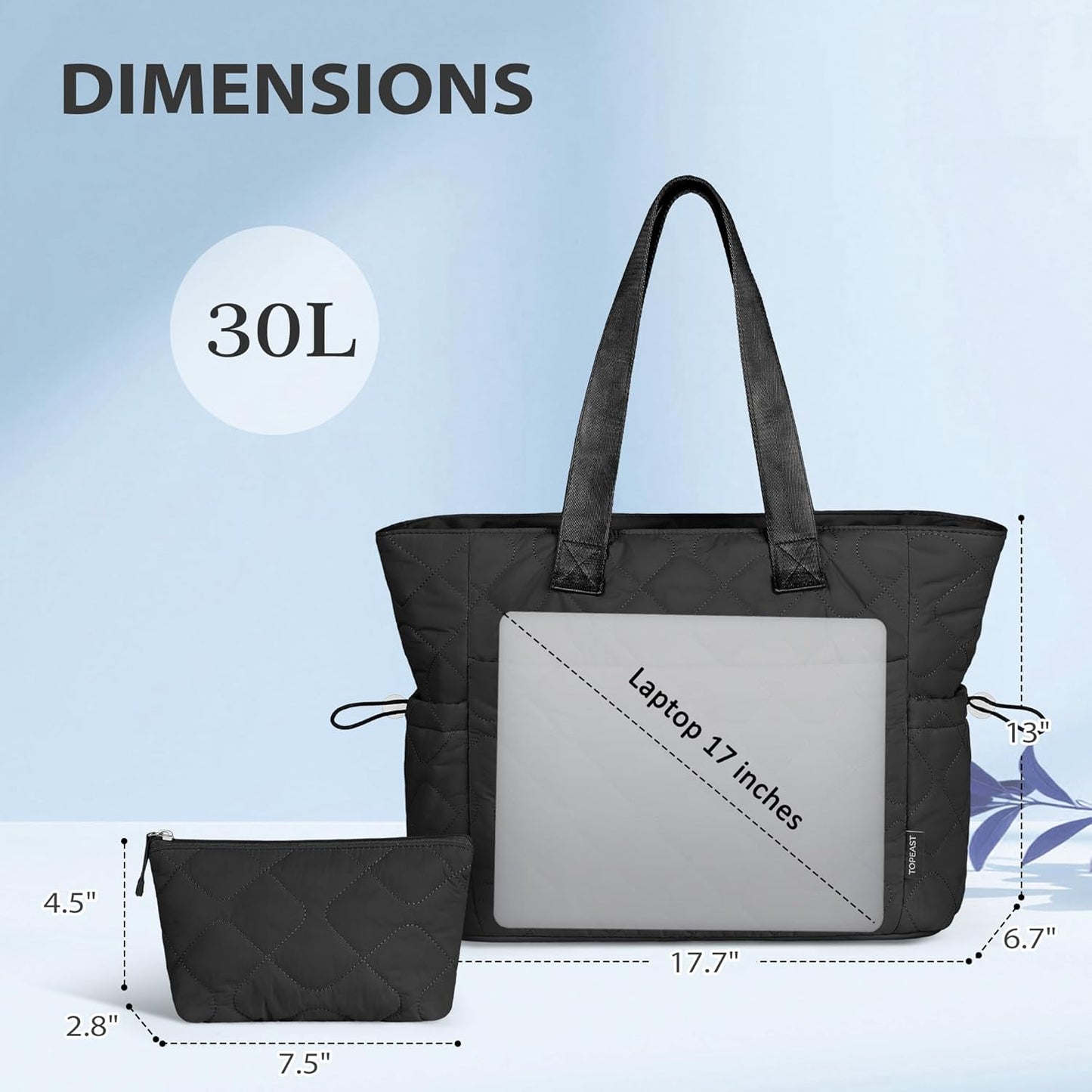 TOPEAST Tote Bag for Women, Large Puffer Tote Bag with Zipper, Lightweight Work Bags for Women, Quilted Bags for Nurse Travel