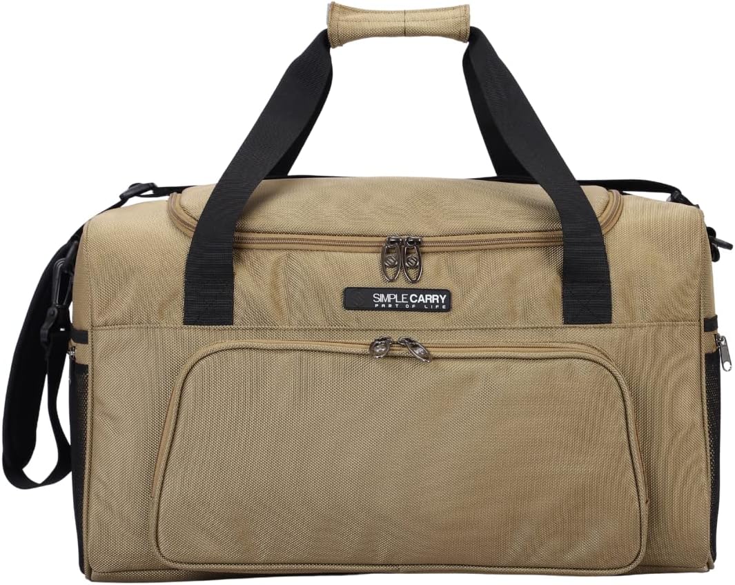 Large Sports Duffel Bag 20 inch for Travel Gym as Shoulder Bag and Hand Carry - Tan