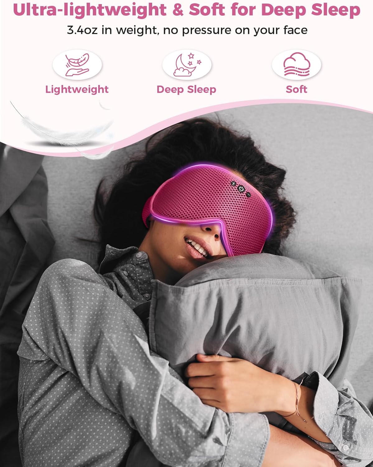 3D Contoured Sleep Mask with Bluetooth Headphones, Eye Masks for Sleep, Sleeping Mask with Ultra-Thin Stereo Speakers for Men, Women, Gifts - Rose Red