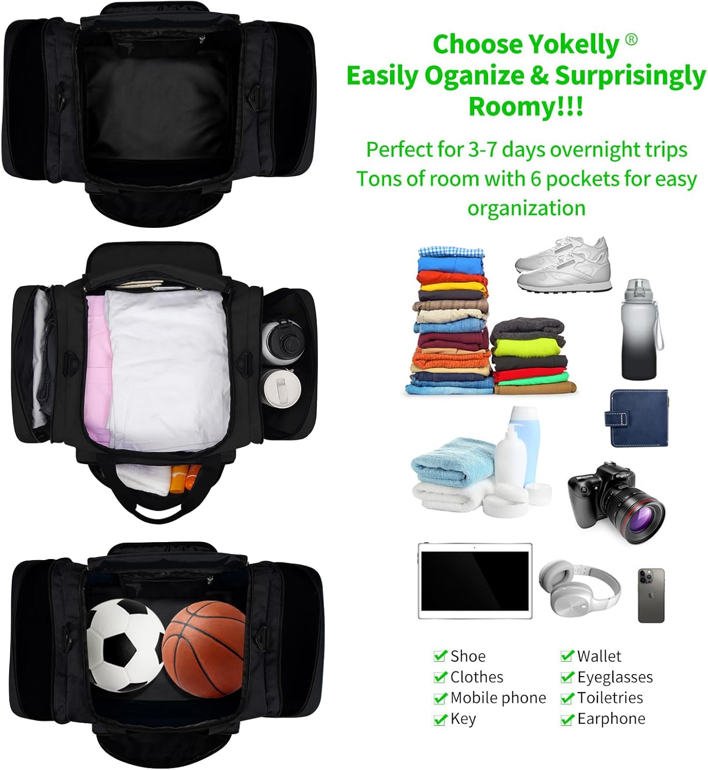 Sports Duffel Bag 26 Inch Travel Gym Duffle - Black