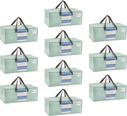 VENO 10 Pack Moving Bags for College, Heavy-Duty Storage Totes, Moving Boxes and Wardrobe Packing Supplies Alternative - Extra Large Durable Laundry Bags for Clothes (Shiny Light Green, 10 Pack)