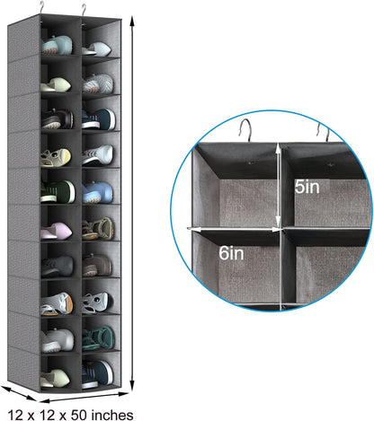 coastal rose Hanging Shoe Organizer for Closet, 20 Sections Hanging Closet Organizer and Storage Shelves, Space Saving Shoe Rack for Closet, Grey, 12''W×12''Dx 50''H