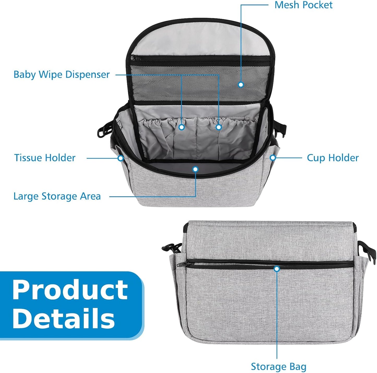 Accmor Universal Stroller Organizer - Large Capacity Stroller Bag with Shoulder Strap - Accessories for Uppababy, Nuna, Doona, Britax