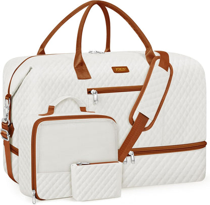 Weekender Bag for Women, Travel Duffel Bag Carry On Overnight Bag with Shoe Compartment Large Nylon Travel Weekend Tote Bag