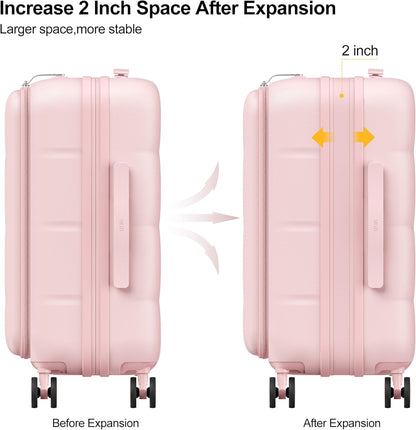 MGB 20 Inch Expandable Carry On Luggage with Wheels PC Hard Shell Suitcase Top Opening Travel Luggage Suitcases for Woman Men Gifts (Pink)