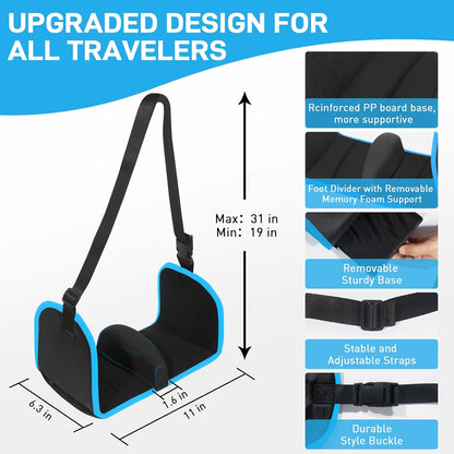 Airplane Foot Hammock, Foot Hammock for Travel Accessories with Ergonomic Removable Foot Divider Design, Airplane Foot Rest, Premium Comfortable Memory Foam & Hardboard for No Feet Clashing(Large)