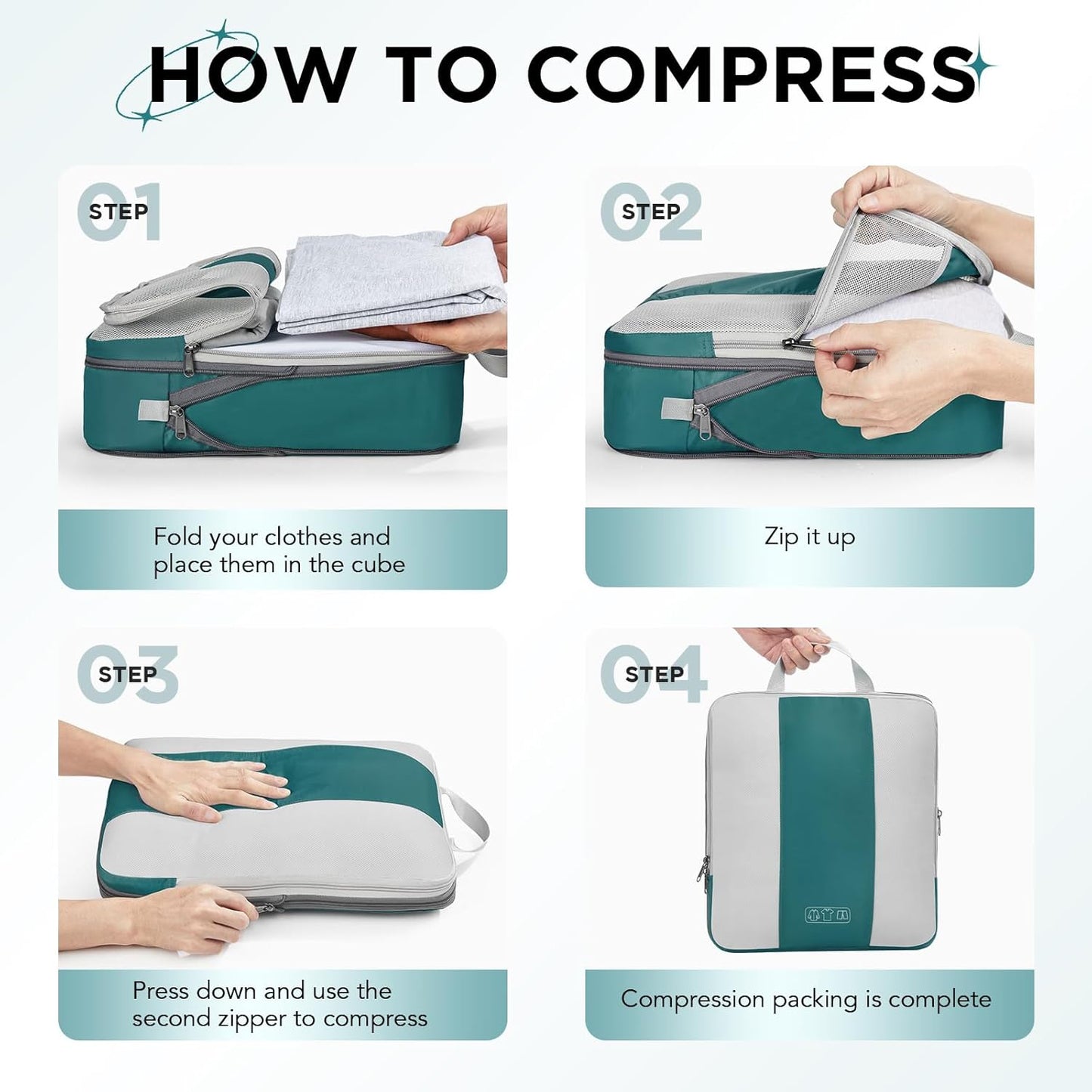 8 Set Compression Packing Cubes for Travel Essentials,Compressible Expandable Packing Cubes for Suitcase,OlarHike Luggage Organizer Bags for Travel,Handy Helper for Organizing Clothes(Dark Blue Green)